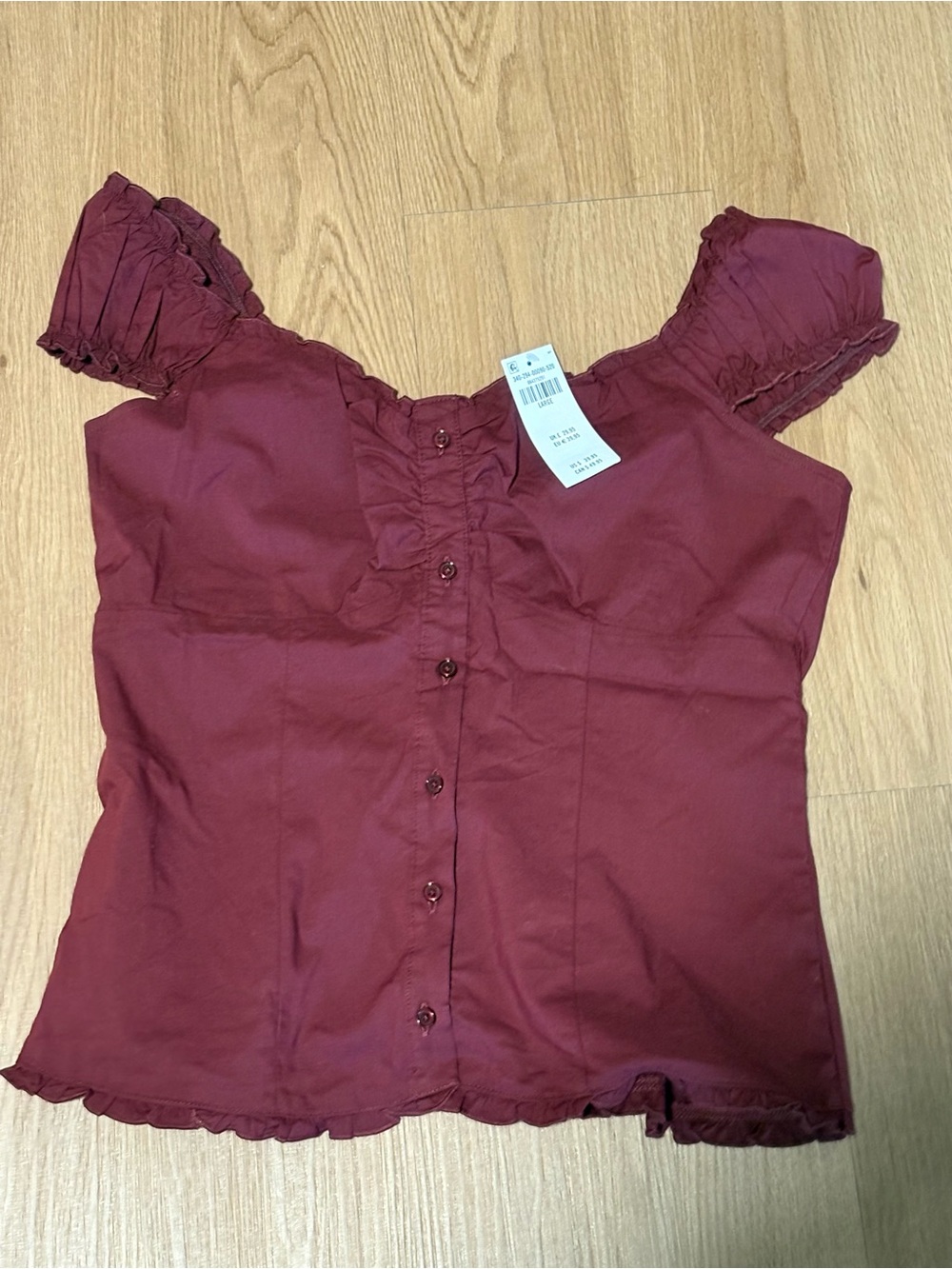 Hollister Burgundy Off-Shoulder Button Front Top - Picture 2 of 4